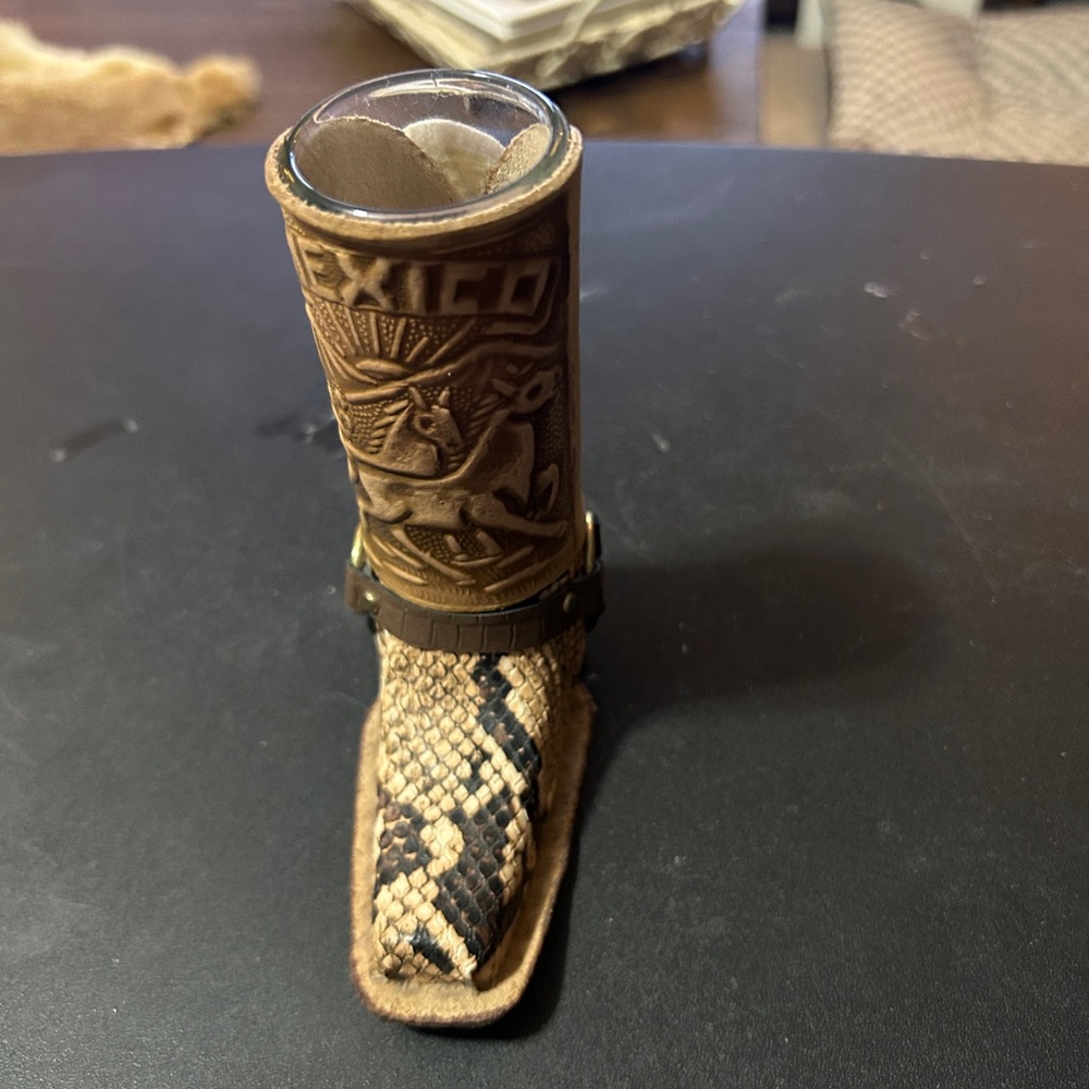 Mexican Leather Boot Shot Glass Holder with Shot Glass.